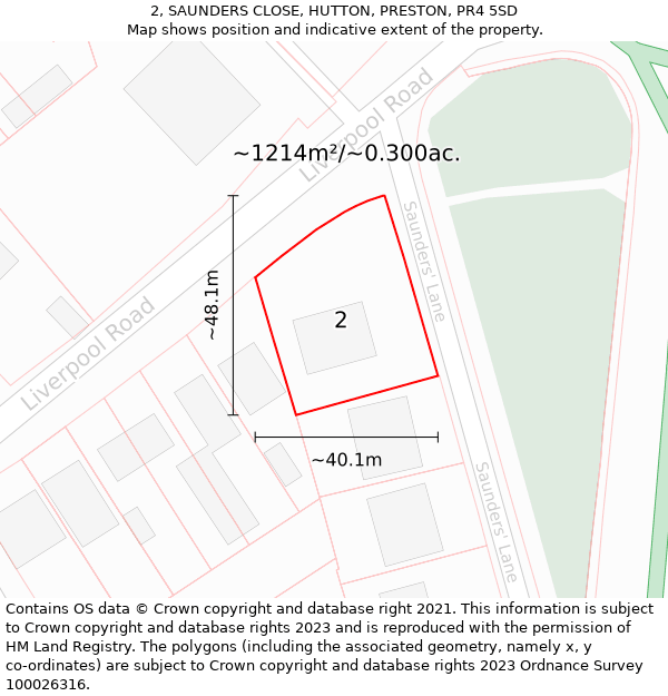 2, SAUNDERS CLOSE, HUTTON, PRESTON, PR4 5SD: Plot and title map