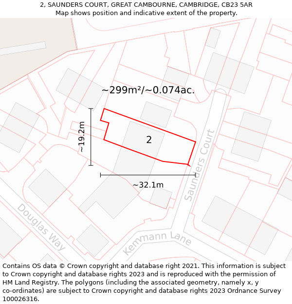 2, SAUNDERS COURT, GREAT CAMBOURNE, CAMBRIDGE, CB23 5AR: Plot and title map