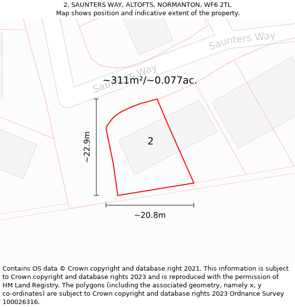 2, SAUNTERS WAY, ALTOFTS, NORMANTON, WF6 2TL: Plot and title map