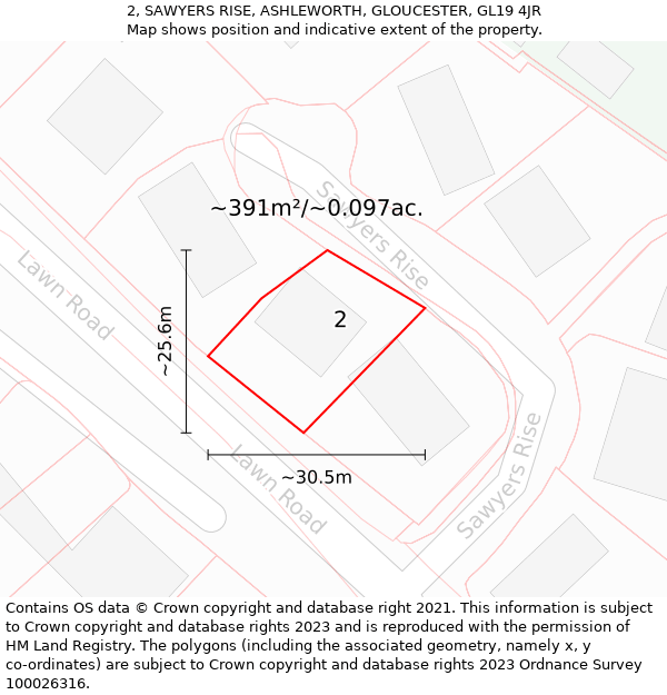 2, SAWYERS RISE, ASHLEWORTH, GLOUCESTER, GL19 4JR: Plot and title map