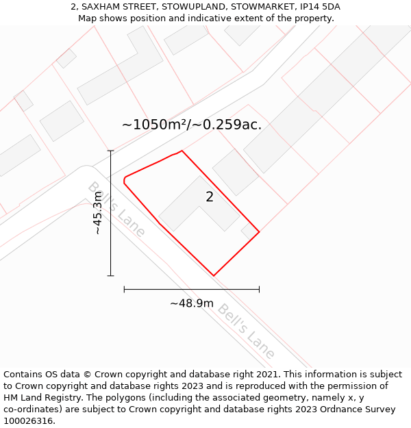 2, SAXHAM STREET, STOWUPLAND, STOWMARKET, IP14 5DA: Plot and title map