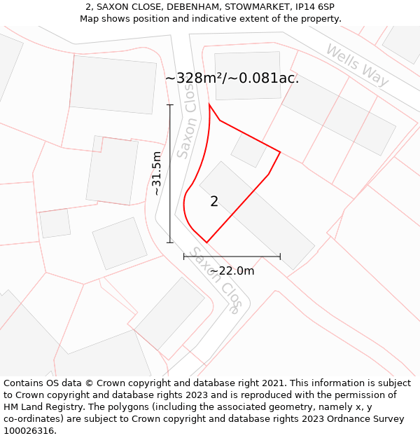 2, SAXON CLOSE, DEBENHAM, STOWMARKET, IP14 6SP: Plot and title map