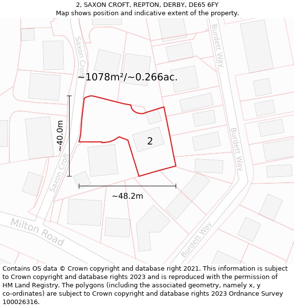 2, SAXON CROFT, REPTON, DERBY, DE65 6FY: Plot and title map