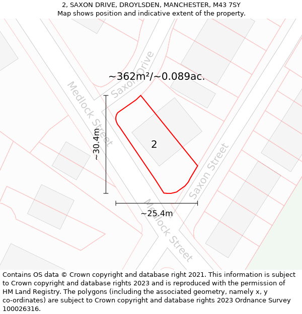 2, SAXON DRIVE, DROYLSDEN, MANCHESTER, M43 7SY: Plot and title map