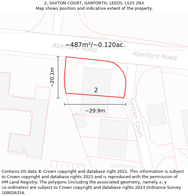 2, SAXTON COURT, GARFORTH, LEEDS, LS25 2NX: Plot and title map