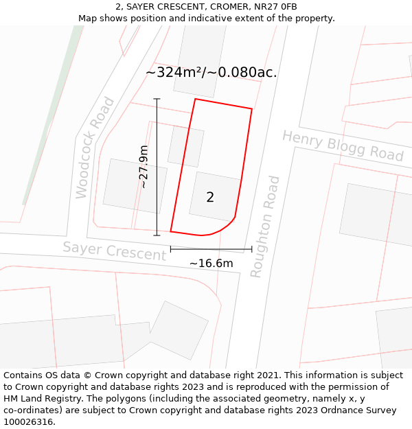 2, SAYER CRESCENT, CROMER, NR27 0FB: Plot and title map