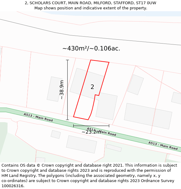 2, SCHOLARS COURT, MAIN ROAD, MILFORD, STAFFORD, ST17 0UW: Plot and title map
