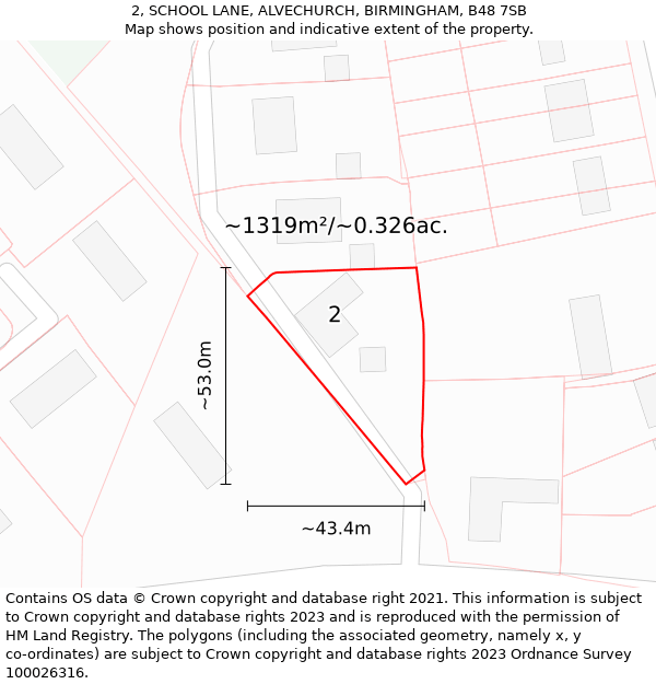 2, SCHOOL LANE, ALVECHURCH, BIRMINGHAM, B48 7SB: Plot and title map