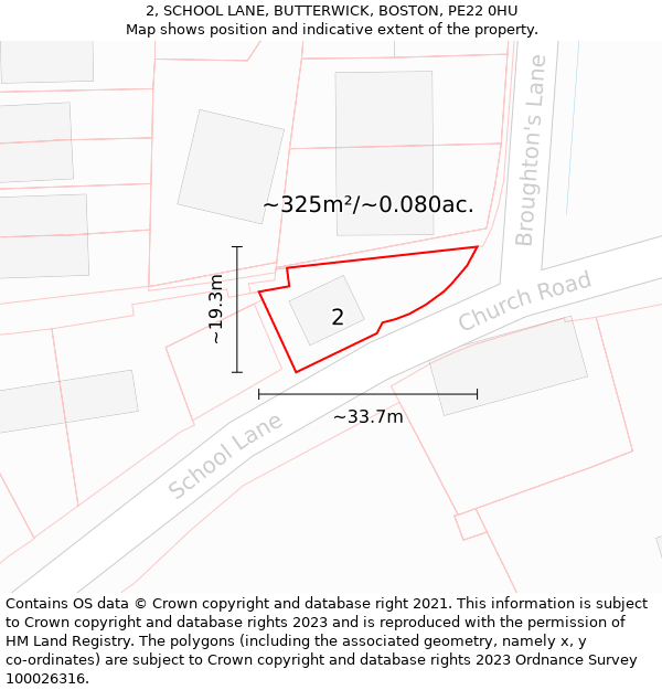 2, SCHOOL LANE, BUTTERWICK, BOSTON, PE22 0HU: Plot and title map