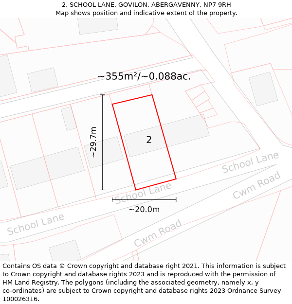 2, SCHOOL LANE, GOVILON, ABERGAVENNY, NP7 9RH: Plot and title map