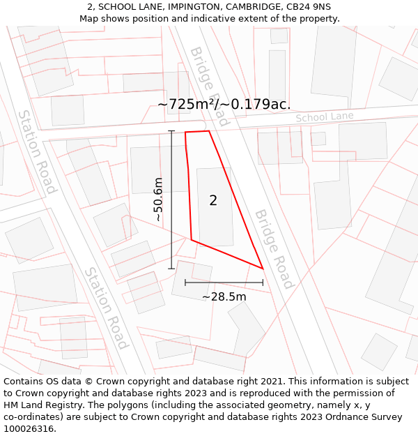 2, SCHOOL LANE, IMPINGTON, CAMBRIDGE, CB24 9NS: Plot and title map