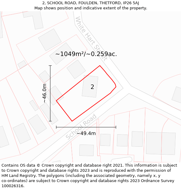 2, SCHOOL ROAD, FOULDEN, THETFORD, IP26 5AJ: Plot and title map