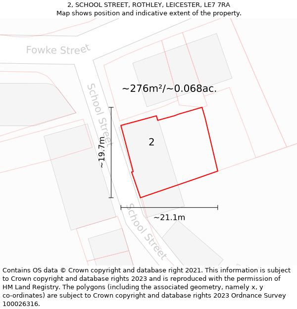 2, SCHOOL STREET, ROTHLEY, LEICESTER, LE7 7RA: Plot and title map