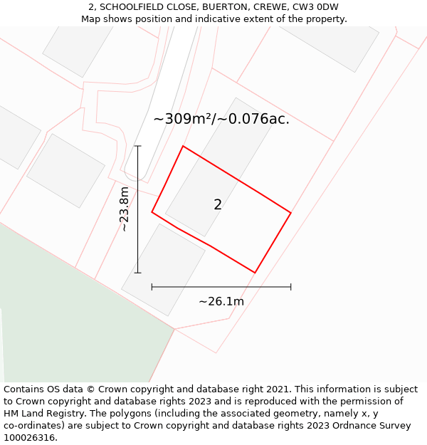 2, SCHOOLFIELD CLOSE, BUERTON, CREWE, CW3 0DW: Plot and title map