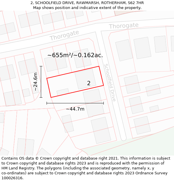 2, SCHOOLFIELD DRIVE, RAWMARSH, ROTHERHAM, S62 7HR: Plot and title map