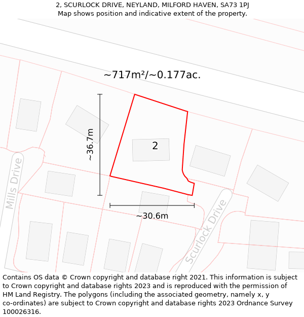 2, SCURLOCK DRIVE, NEYLAND, MILFORD HAVEN, SA73 1PJ: Plot and title map