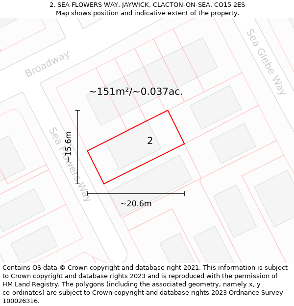 2, SEA FLOWERS WAY, JAYWICK, CLACTON-ON-SEA, CO15 2ES: Plot and title map
