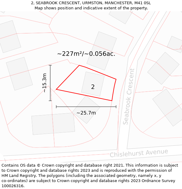 2, SEABROOK CRESCENT, URMSTON, MANCHESTER, M41 0SL: Plot and title map