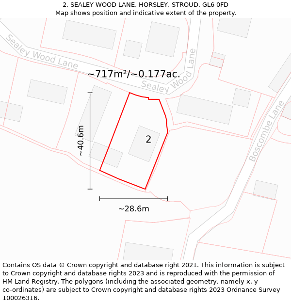 2, SEALEY WOOD LANE, HORSLEY, STROUD, GL6 0FD: Plot and title map