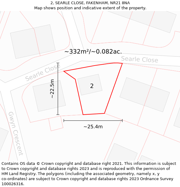 2, SEARLE CLOSE, FAKENHAM, NR21 8NA: Plot and title map