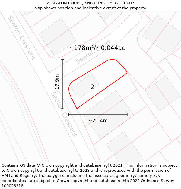 2, SEATON COURT, KNOTTINGLEY, WF11 0HX: Plot and title map