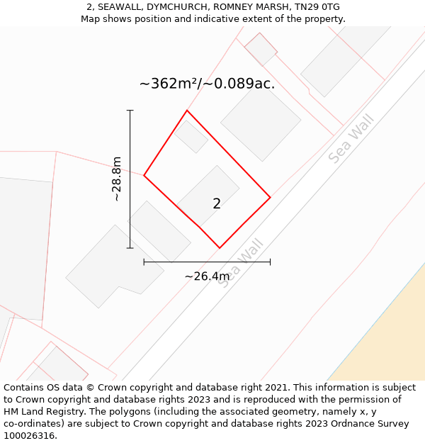 2, SEAWALL, DYMCHURCH, ROMNEY MARSH, TN29 0TG: Plot and title map