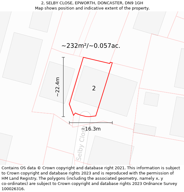 2, SELBY CLOSE, EPWORTH, DONCASTER, DN9 1GH: Plot and title map