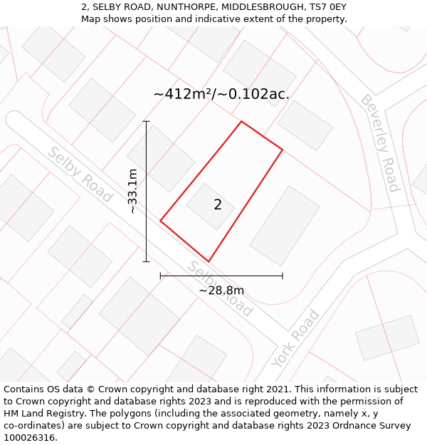 2, SELBY ROAD, NUNTHORPE, MIDDLESBROUGH, TS7 0EY: Plot and title map