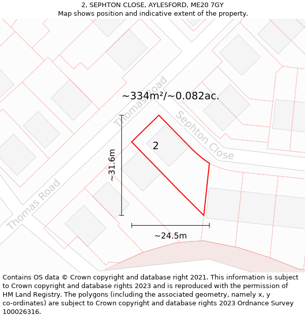 2, SEPHTON CLOSE, AYLESFORD, ME20 7GY: Plot and title map