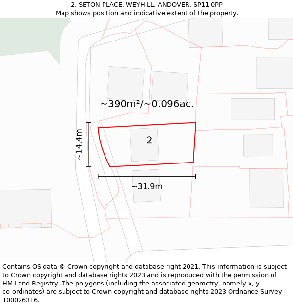 2, SETON PLACE, WEYHILL, ANDOVER, SP11 0PP: Plot and title map