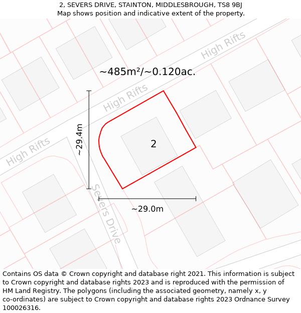 2, SEVERS DRIVE, STAINTON, MIDDLESBROUGH, TS8 9BJ: Plot and title map