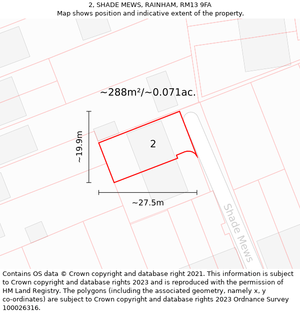 2, SHADE MEWS, RAINHAM, RM13 9FA: Plot and title map