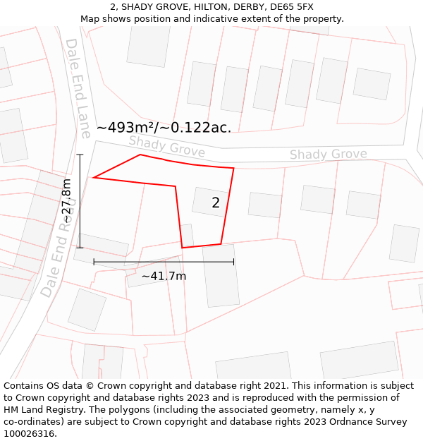 2, SHADY GROVE, HILTON, DERBY, DE65 5FX: Plot and title map