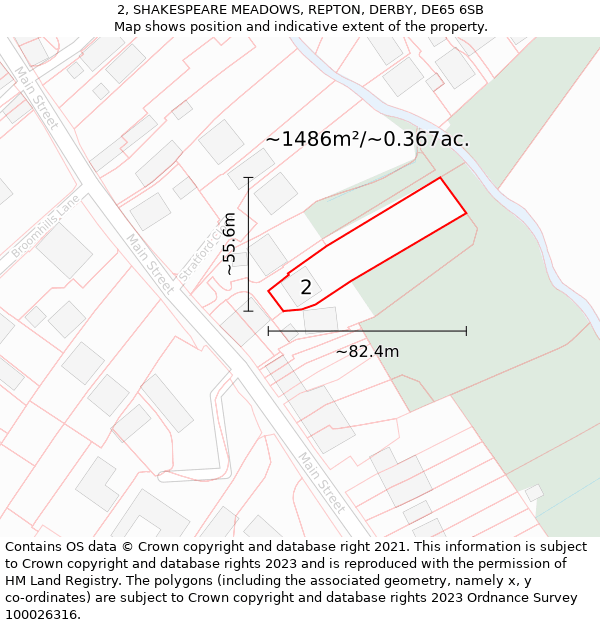 2, SHAKESPEARE MEADOWS, REPTON, DERBY, DE65 6SB: Plot and title map