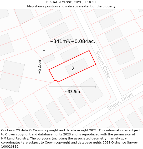 2, SHAUN CLOSE, RHYL, LL18 4LL: Plot and title map