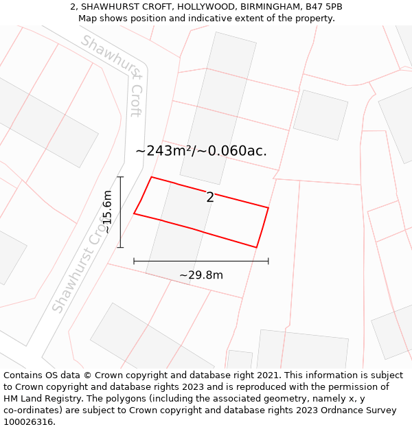 2, SHAWHURST CROFT, HOLLYWOOD, BIRMINGHAM, B47 5PB: Plot and title map