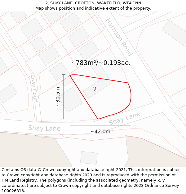 2, SHAY LANE, CROFTON, WAKEFIELD, WF4 1NN: Plot and title map