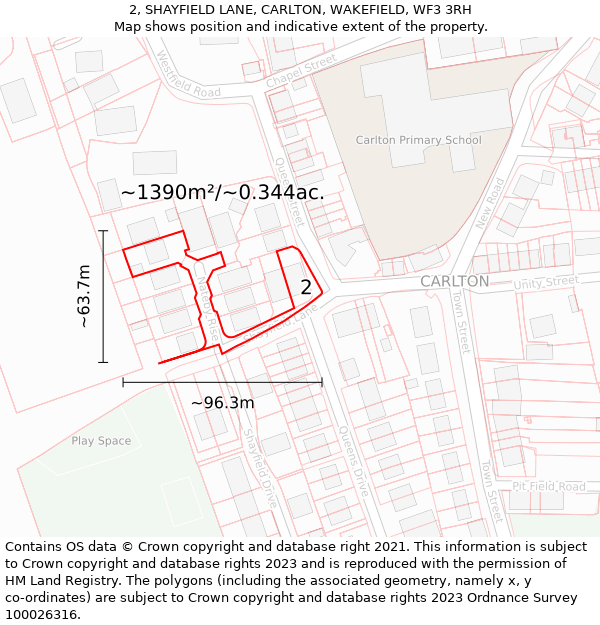 2, SHAYFIELD LANE, CARLTON, WAKEFIELD, WF3 3RH: Plot and title map