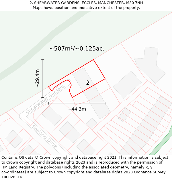 2, SHEARWATER GARDENS, ECCLES, MANCHESTER, M30 7NH: Plot and title map