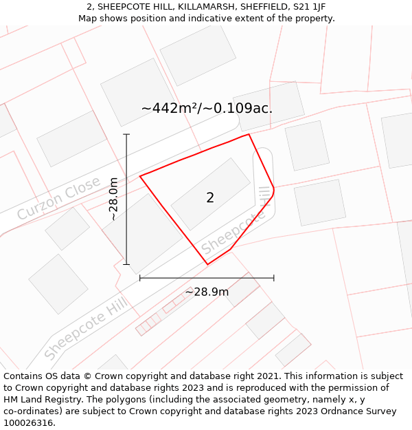 2, SHEEPCOTE HILL, KILLAMARSH, SHEFFIELD, S21 1JF: Plot and title map