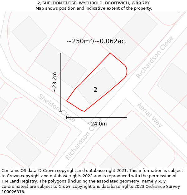 2, SHELDON CLOSE, WYCHBOLD, DROITWICH, WR9 7PY: Plot and title map