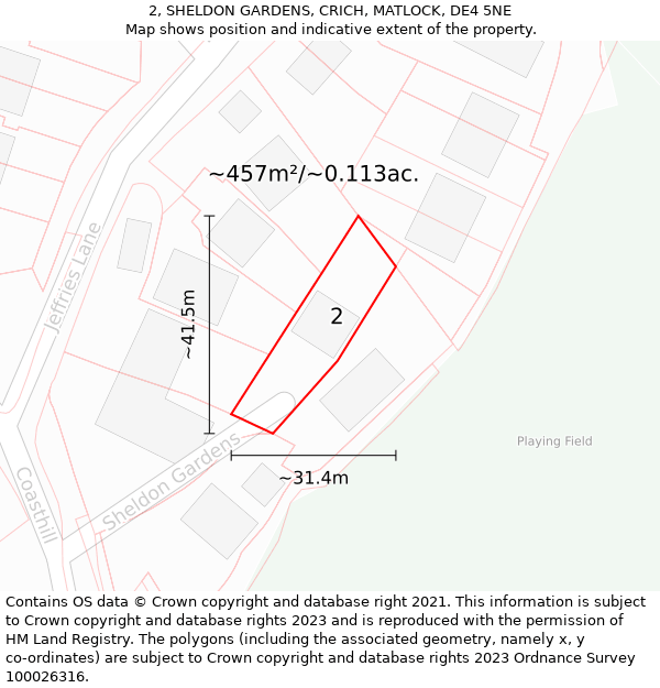 2, SHELDON GARDENS, CRICH, MATLOCK, DE4 5NE: Plot and title map