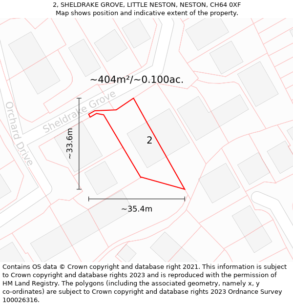 2, SHELDRAKE GROVE, LITTLE NESTON, NESTON, CH64 0XF: Plot and title map