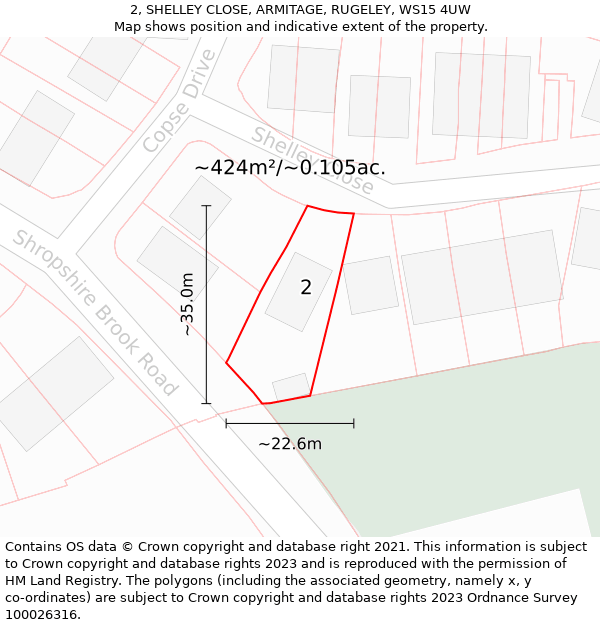 2, SHELLEY CLOSE, ARMITAGE, RUGELEY, WS15 4UW: Plot and title map