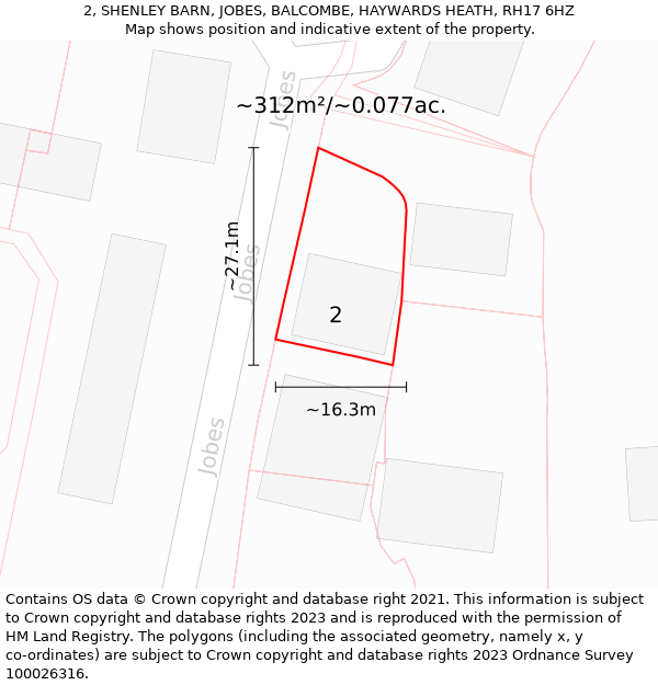 2, SHENLEY BARN, JOBES, BALCOMBE, HAYWARDS HEATH, RH17 6HZ: Plot and title map