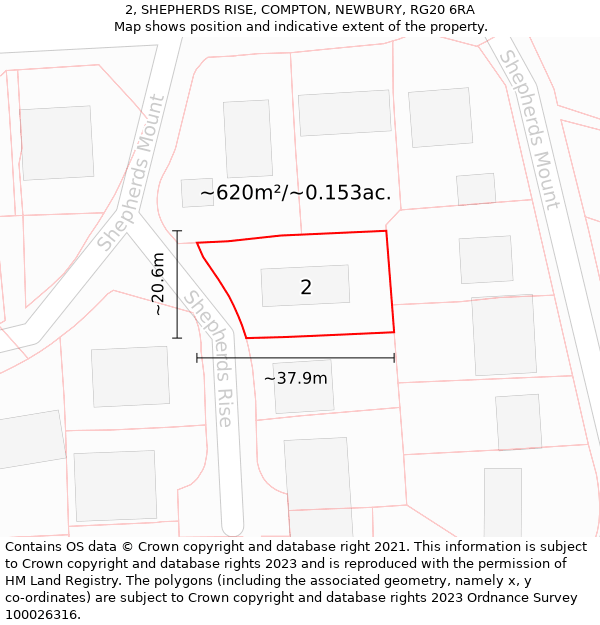 2, SHEPHERDS RISE, COMPTON, NEWBURY, RG20 6RA: Plot and title map