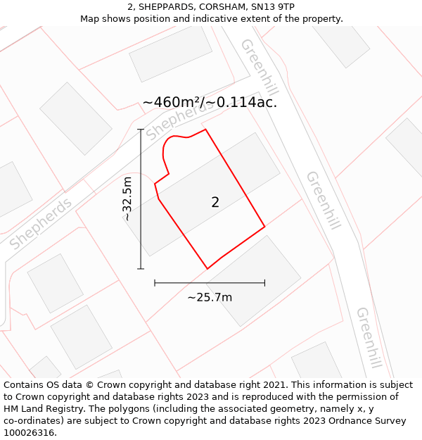 2, SHEPPARDS, CORSHAM, SN13 9TP: Plot and title map