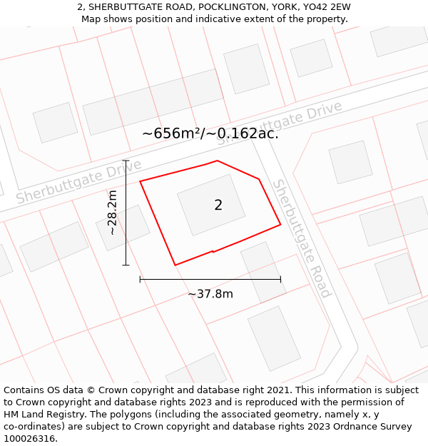 2, SHERBUTTGATE ROAD, POCKLINGTON, YORK, YO42 2EW: Plot and title map