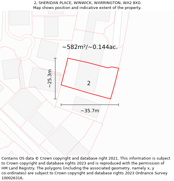 2, SHERIDAN PLACE, WINWICK, WARRINGTON, WA2 8XG: Plot and title map