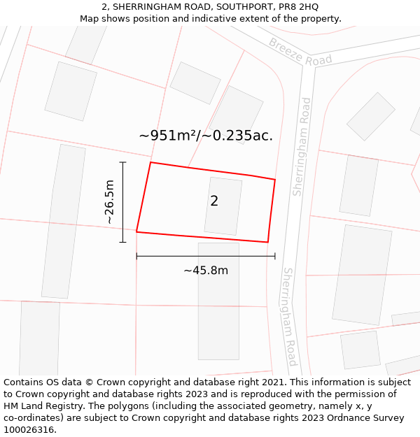 2, SHERRINGHAM ROAD, SOUTHPORT, PR8 2HQ: Plot and title map